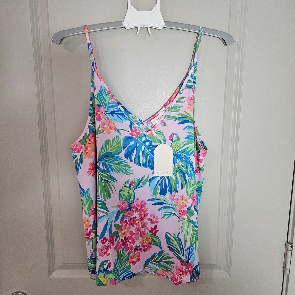NEW Van Winkle & Co Tank Top Camisole Pajamas Women XL Colorful Parrot Print